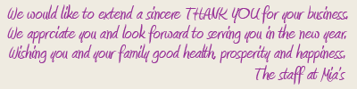 Mia's says Thanks!